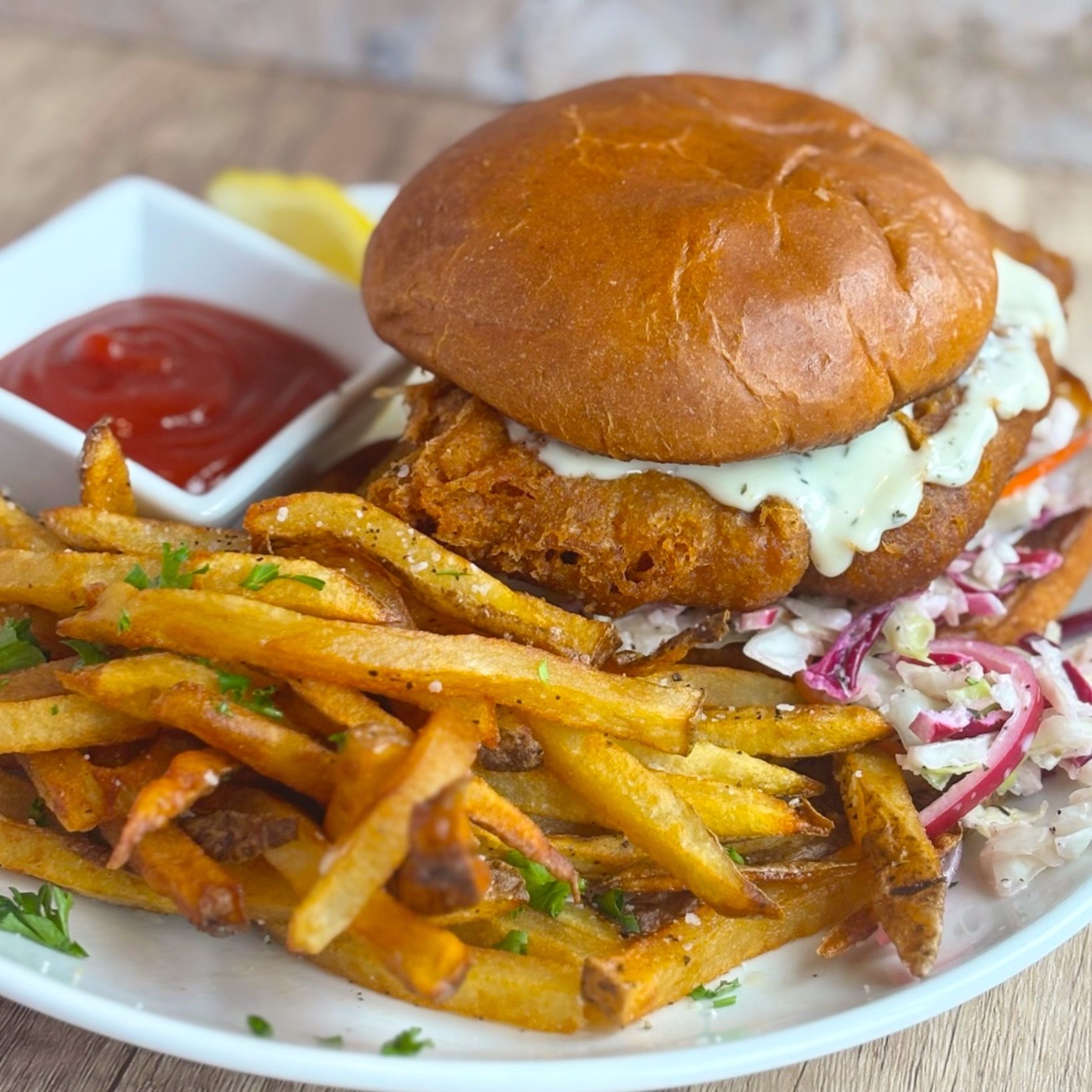 Fried Walleye Sandwich.