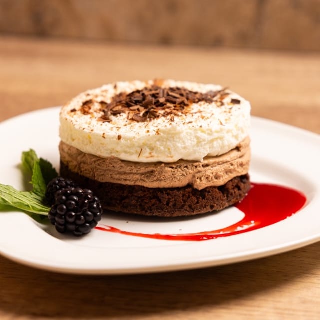 Triple Layer Chocolate Mousse Cake.