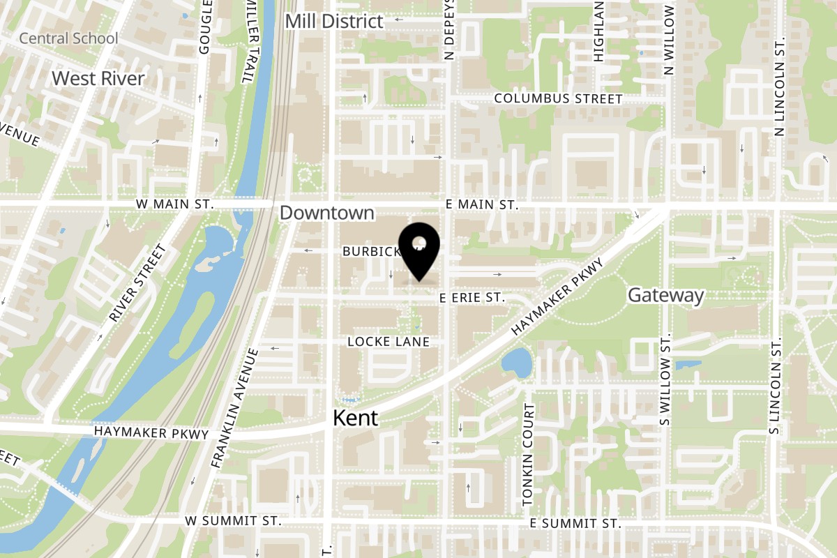 Map showing the location of Laziza on 195 E Erie St in Kent